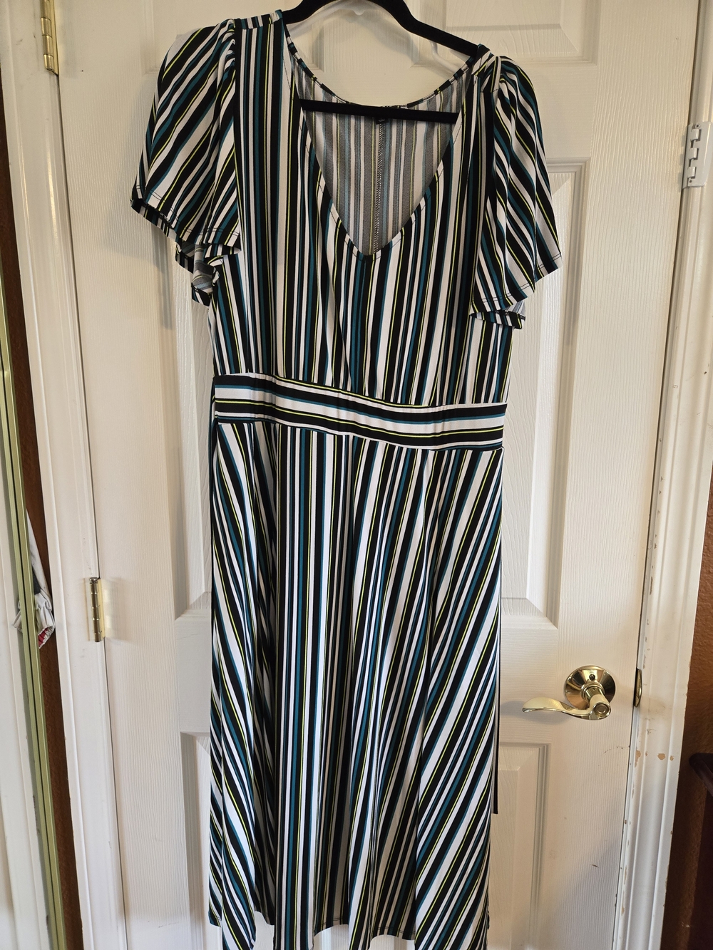 torrid Striped V-Neck Midi Dress in Black, White & Green